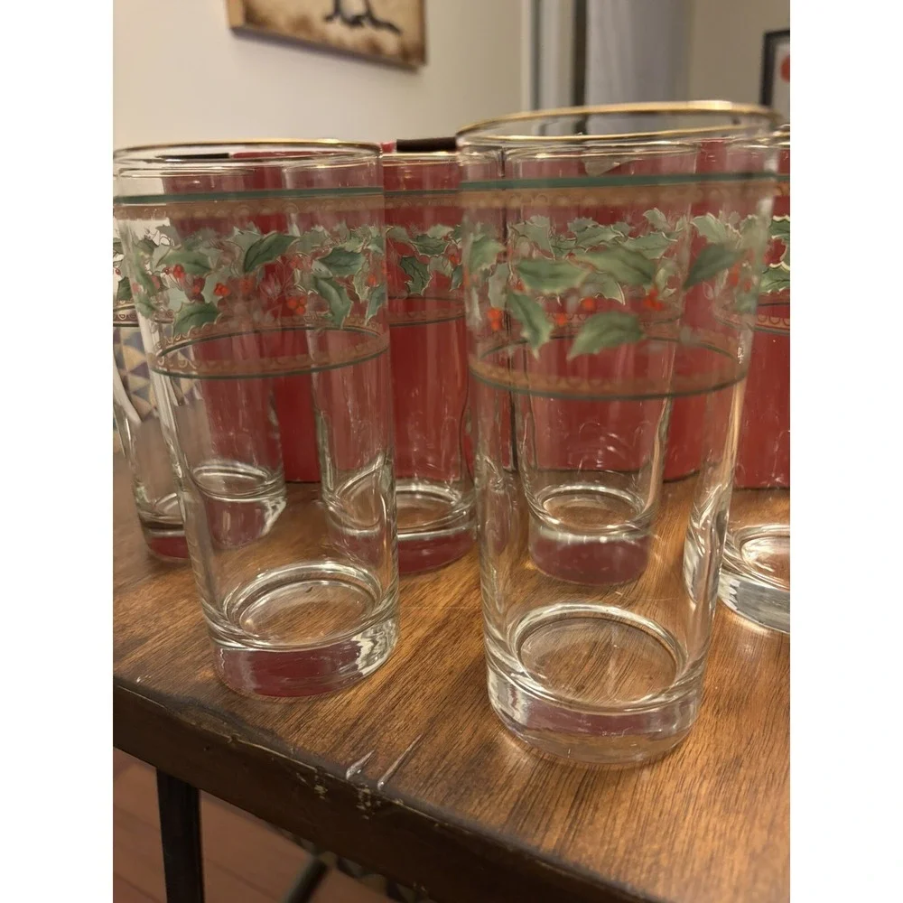 Set Of 4‎ - Vintage Home for the Holidays Christmas Holly Highballs 14oz Glasses